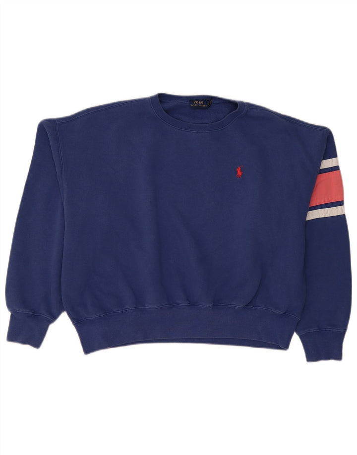 Polo Ralph Lauren Dame Grafisk Sweatshirt Jumper UK 14 Medium Blue