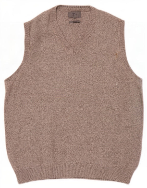 Marks & Spencer Mens Vest Tank Top Large Beige Flecked Cotton