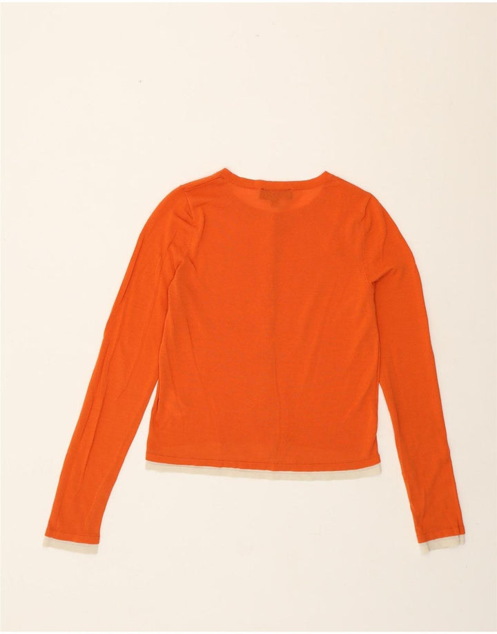 Zara Womens Crop Cardigan Sweater UK 10 Small Orange Colourblock Bomuld