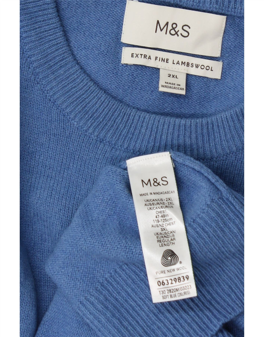 Marks & Spencer Herre sweater med rund hals 2XL blå uld
