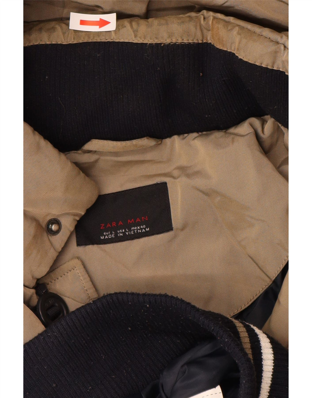 Zara Herre hættepolstret jakke UK 40 Stor Beige Nylon