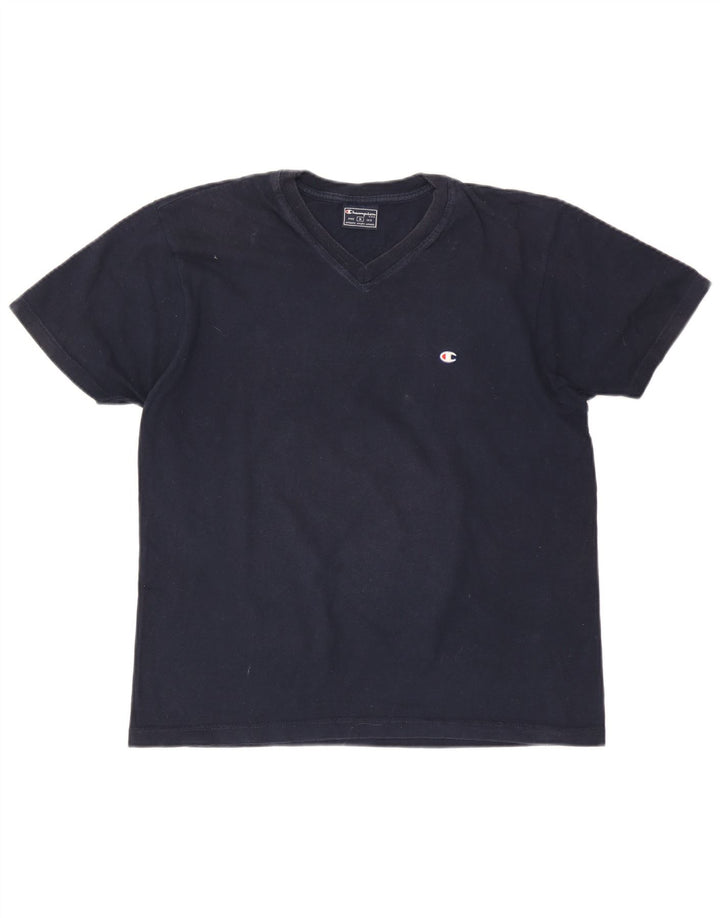 CHAMPION Dame T-Shirt Top UK 14 Medium Navy Blue Bomuld