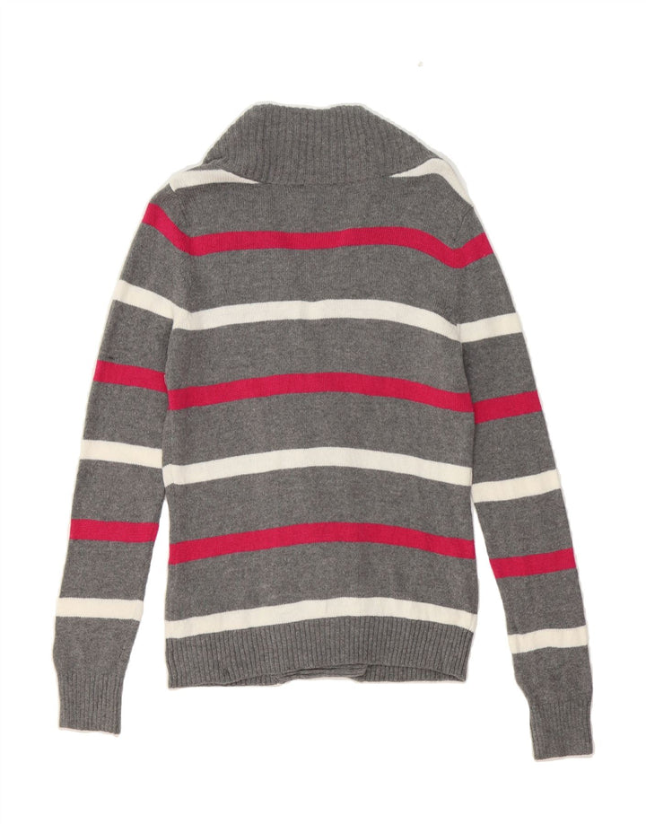 TOMMY HILFIGER Womens Cardigan Sweater UK 10 Small Grey Striped Vintage Tommy Hilfiger and Second-Hand Tommy Hilfiger from Messina Hembry 
