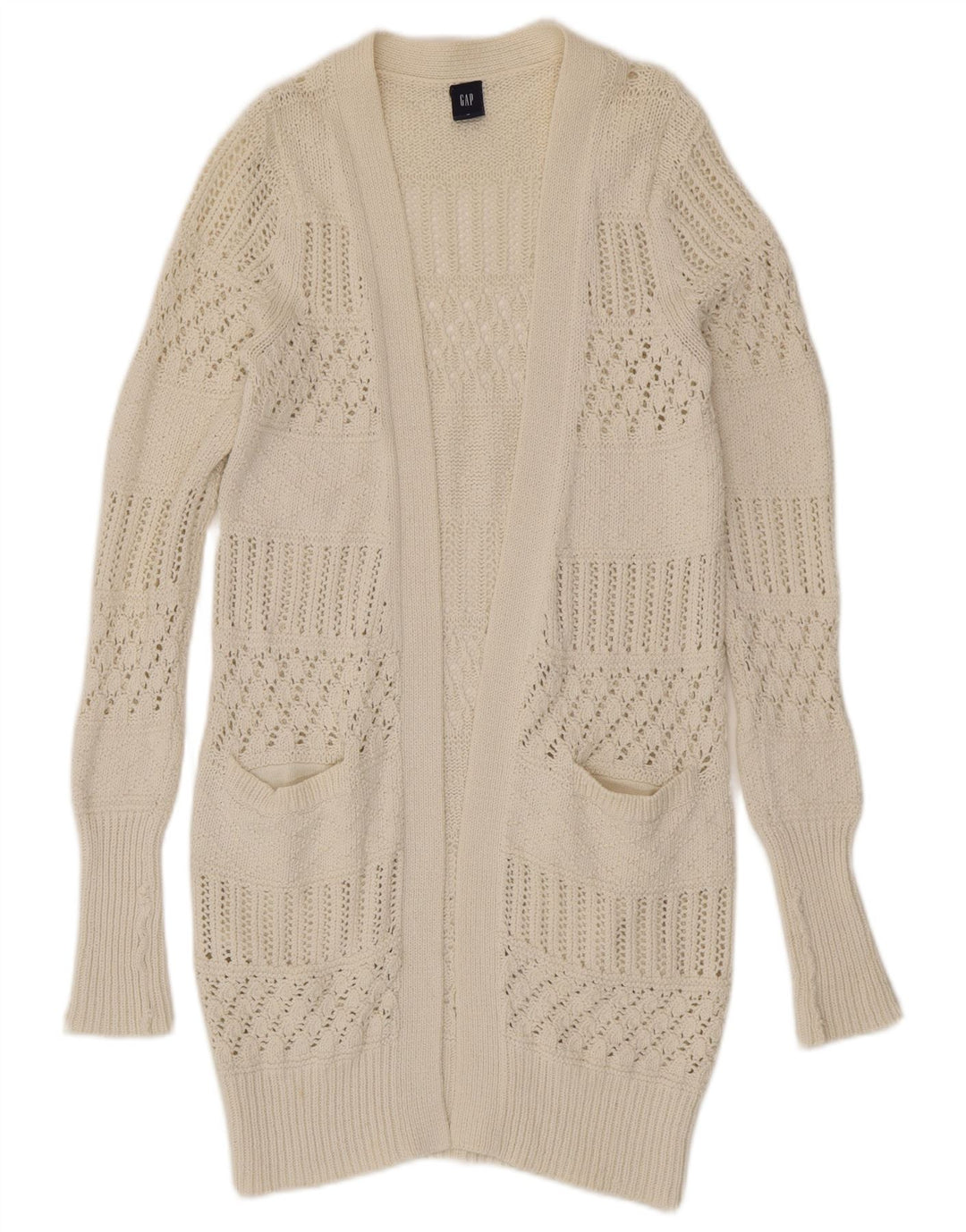 Gap Womens Longline Open Cardigan Sweater UK 12 Medium White Bomuld