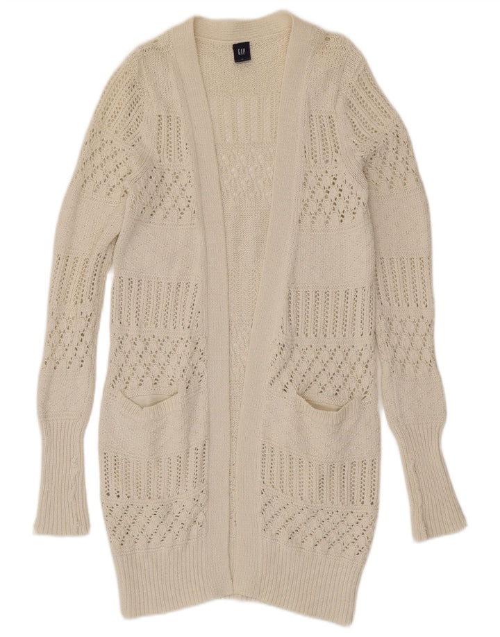 Gap Womens Longline Open Cardigan Sweater UK 12 Medium White Bomuld