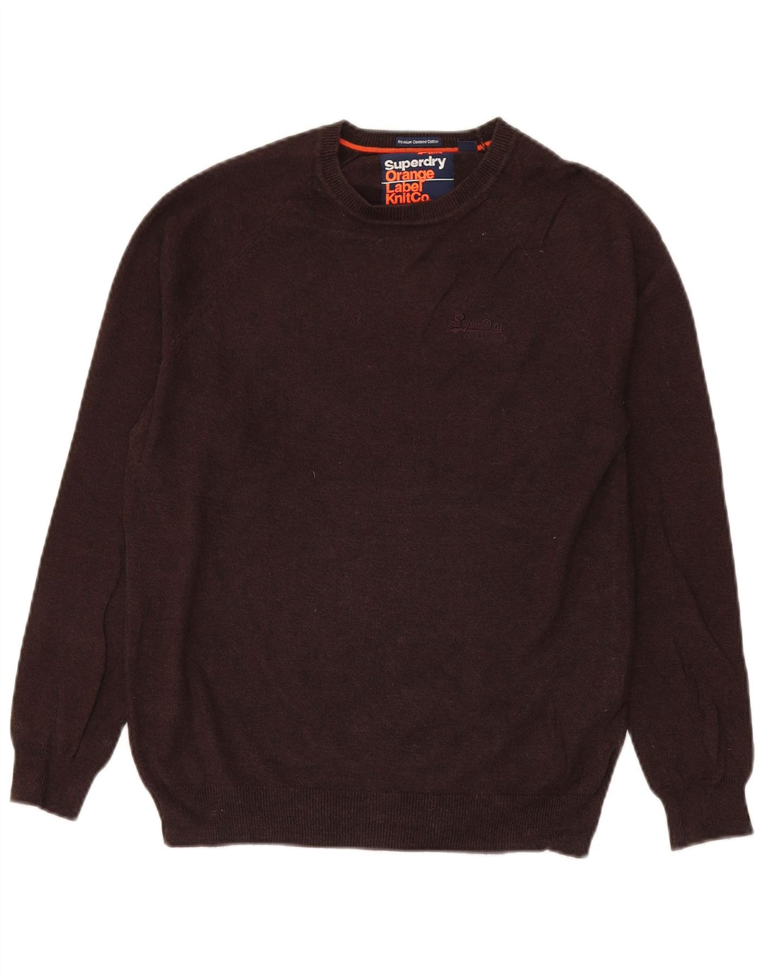 Superdry Sweater med rund hals til mænd, lille brun flækket bomuld