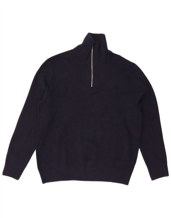Marks & Spencer Herre sweater med lynlåshals XL marineblå bomuld