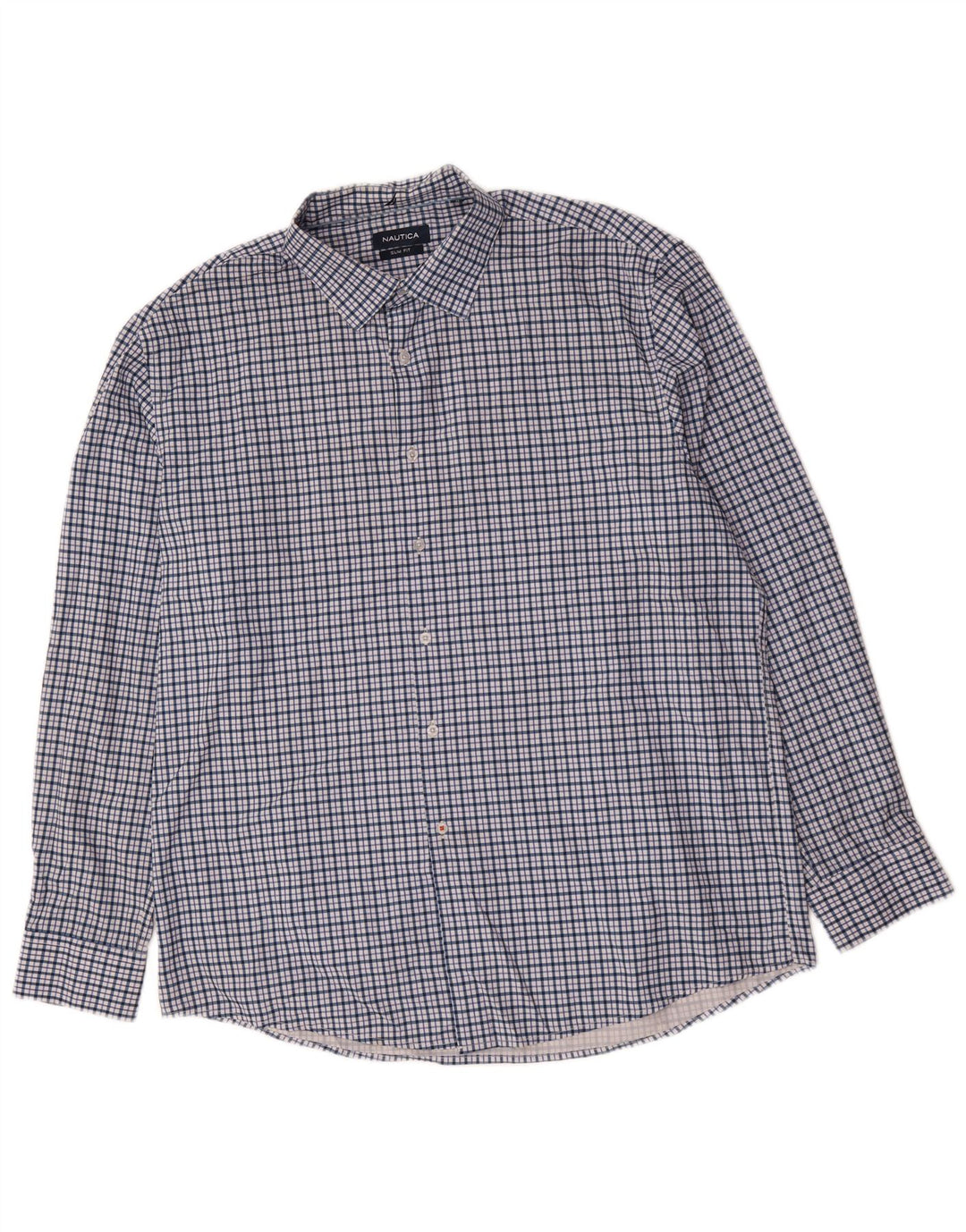 Nautica herre Slim Fit skjorte str. 17 1/2 XL blå ternet polyester