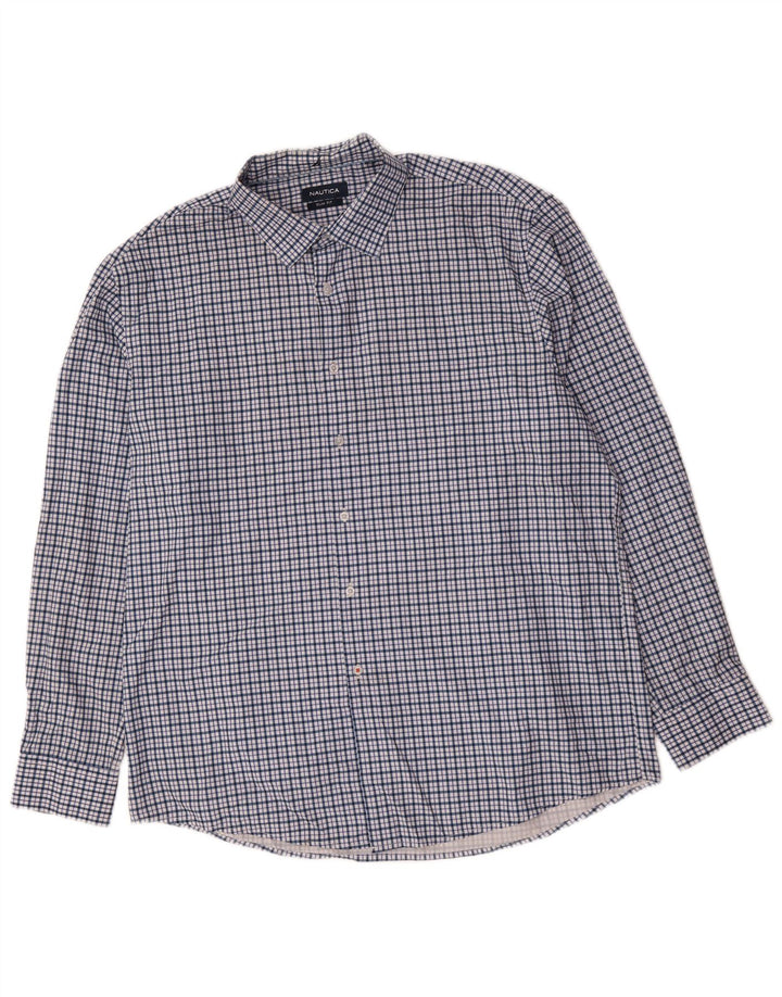 Nautica herre Slim Fit skjorte str. 17 1/2 XL blå ternet polyester