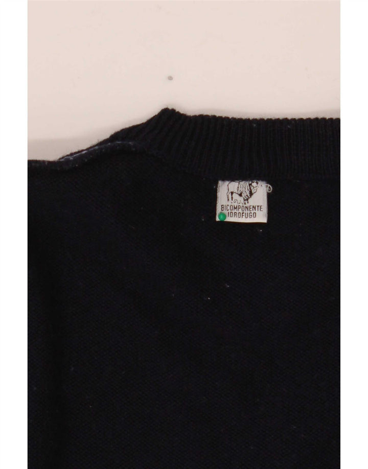 Vintage herre sweater med rund hals, lille marineblå Fair Isle