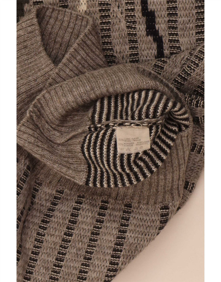 Mapier Herre Turtle Neck Jumper Sweater Medium Grå Stribet Uld
