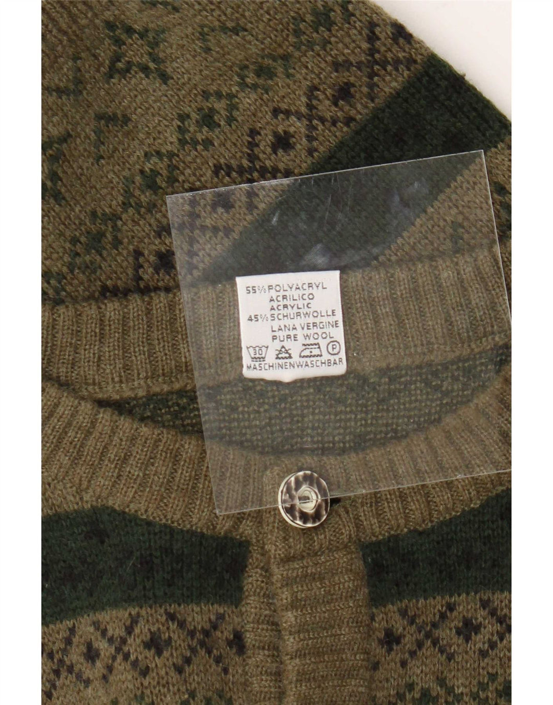 St. Peter Trachten Herre Cardigan Sweater Medium Khaki Fair Isle Akryl