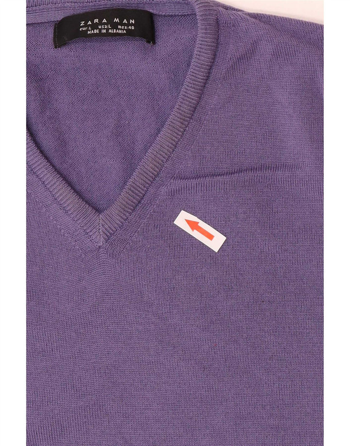 Zara Herre V-hals sweater Stor lilla uld