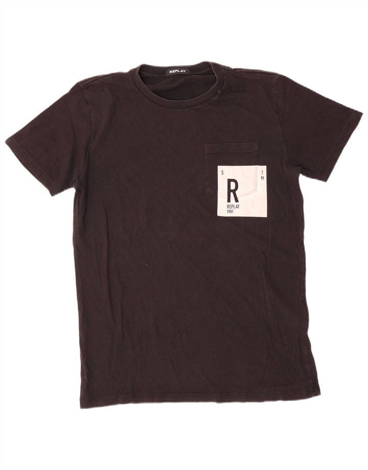 Replay Herre Grafisk T-Shirt Top Medium Sort Bomuld
