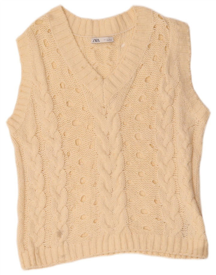 Zara Dame Oversized Vest Tank Top UK 16 Large Off White Akryl