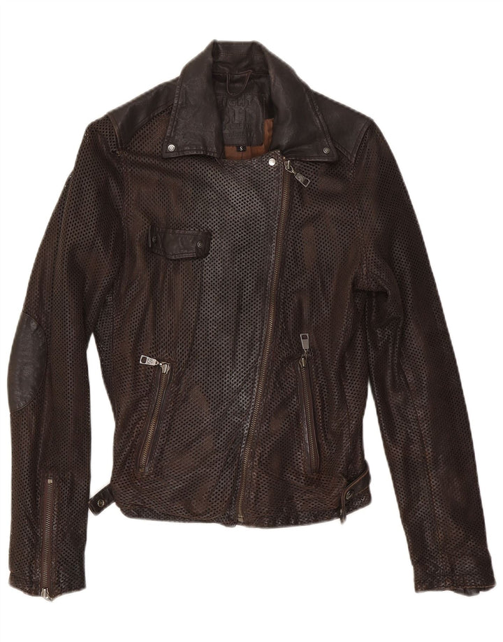 Eightth Sin Womens Læder Biker Jacket UK 10 Small Brown