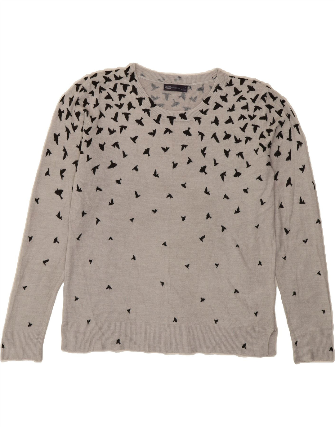 MARKS & SPENCER Womens Crew Neck Jumper Sweater UK 14 Medium Grey Spotted Vintage Marks & Spencer and Second-Hand Marks & Spencer from Messina Hembry 