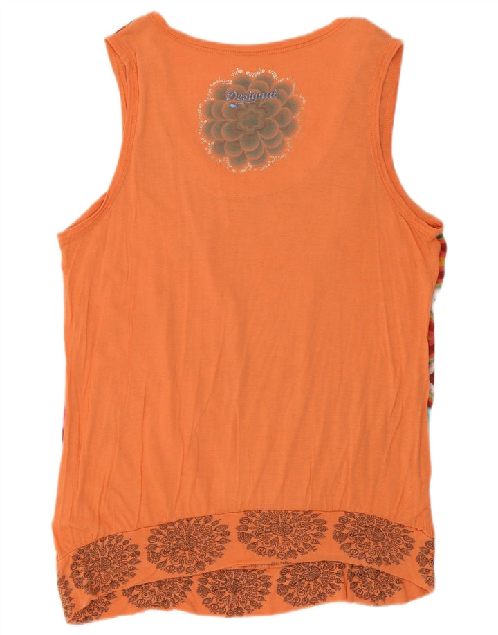 Desigual Kvinders Grafisk Vest Top UK 14 Medium Orange Floral