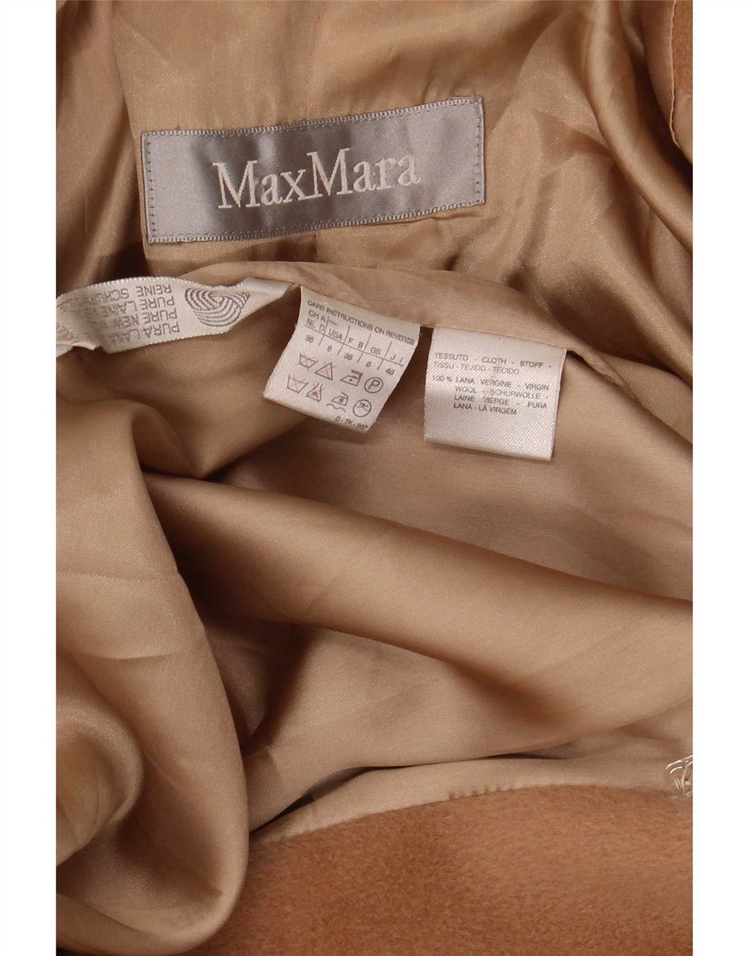 Max Mara Dame Oversized Dobbeltradet Frakke UK 8 Lille Beige Uld