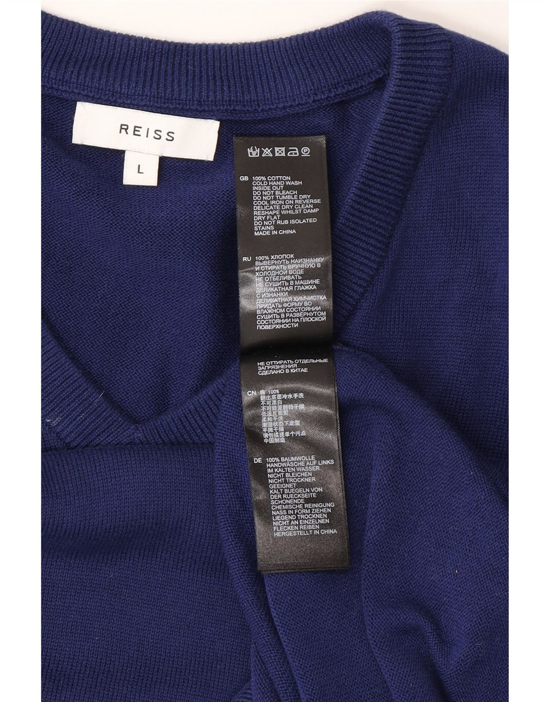 REISS Herre V-hals sweater Stor blå bomuld