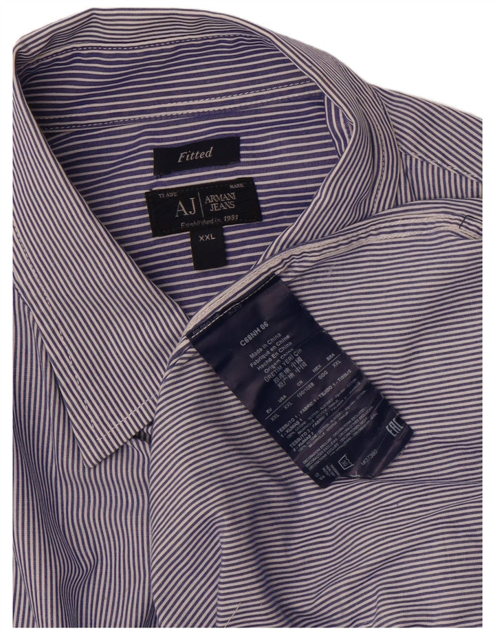Armani Jeans Herre Fitted Shirt 2XL Blå nålestribet bomuld