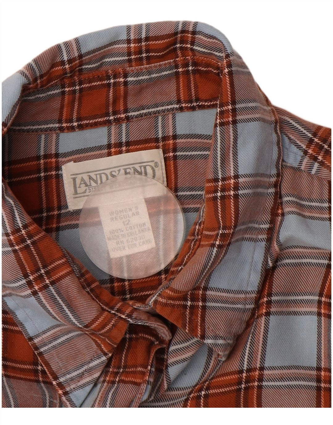 Lands End Dame Flanelskjorte US 12 Stor brun ternet bomuld