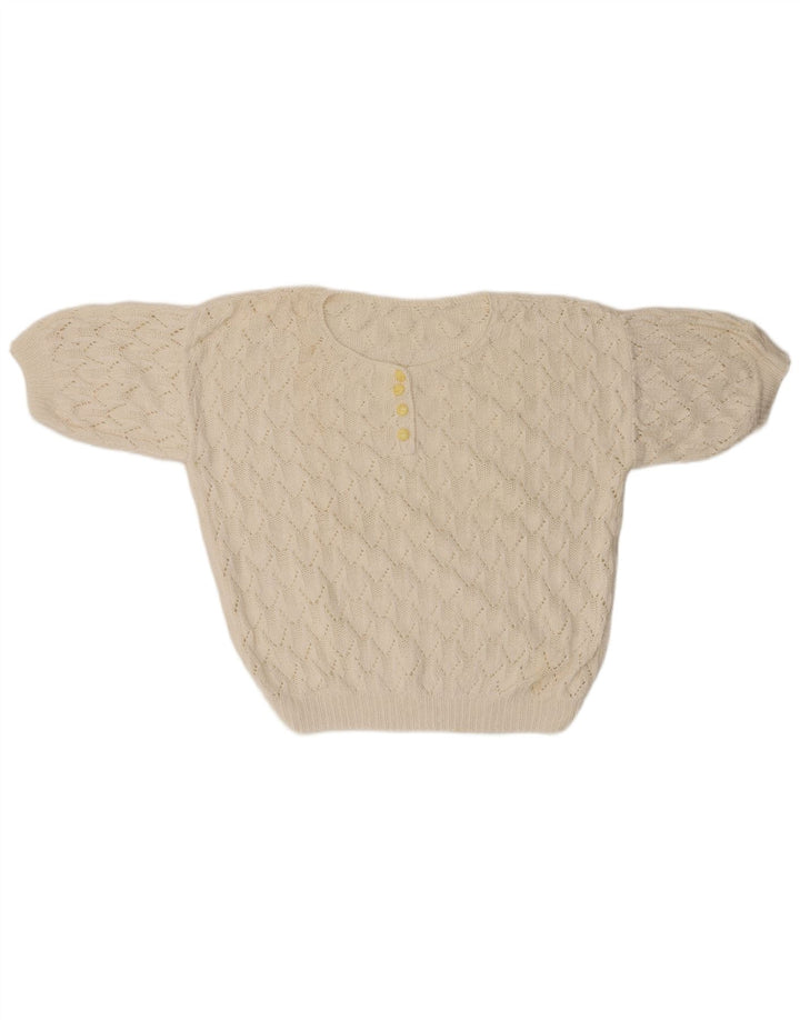 VINTAGE dame sweater med rund hals i overstørrelse UK 18 XL Hvid