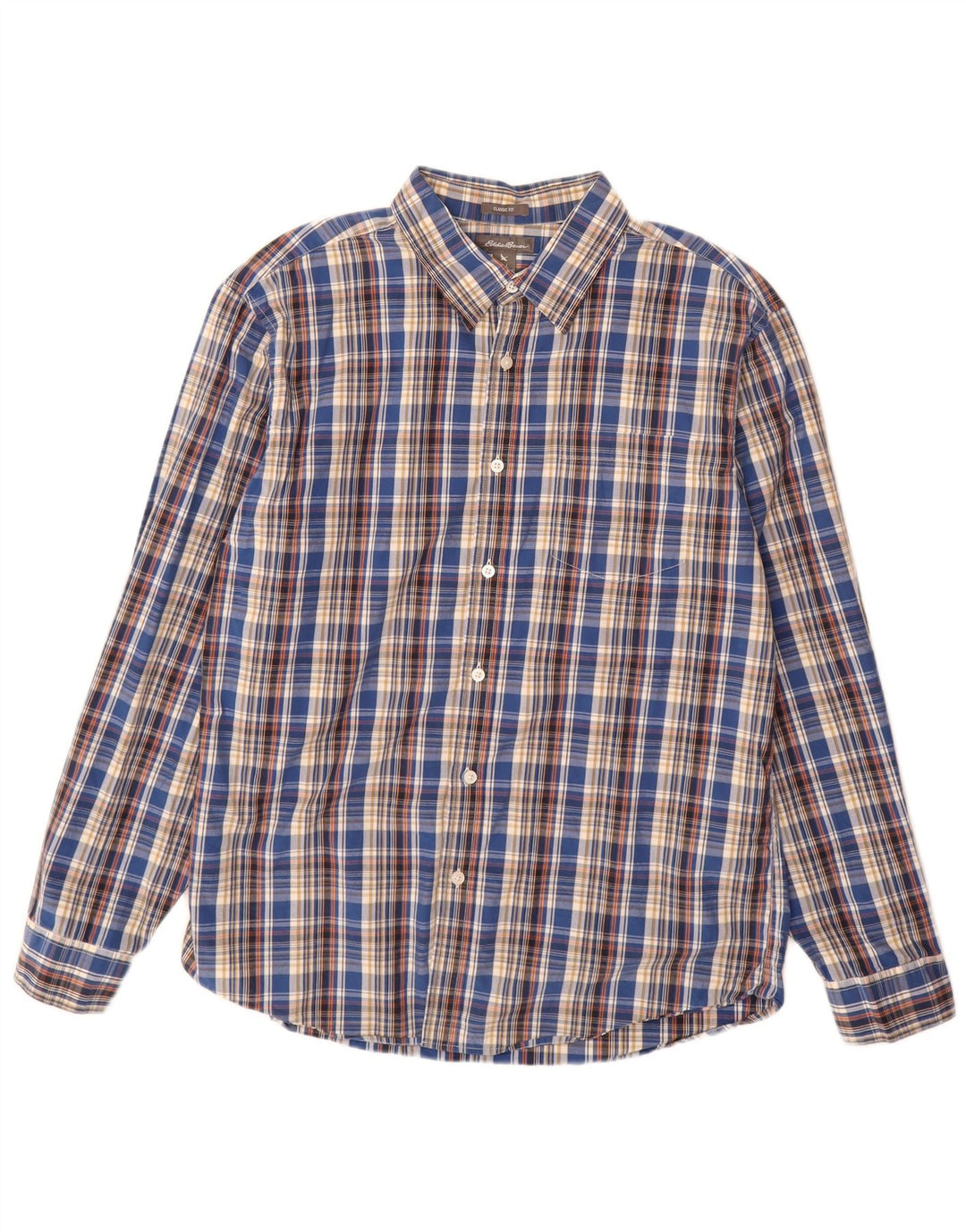 Eddie Bauer Herre Classic Fit skjorte Stor blå ternet bomuld