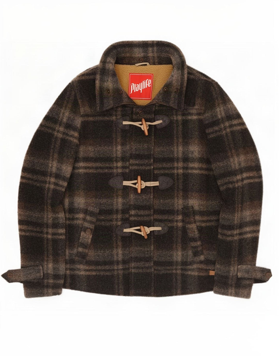 Playlife Dame Sherpa Duffle Bomber Jacket UK 16 Large Brown Plaid Classic