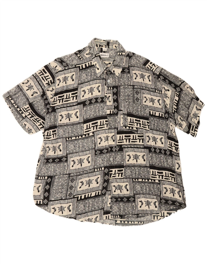 BOULEE Kortærmet Herreskjorte Størrelse 45/46 2XL Sort Patchwork Viscose