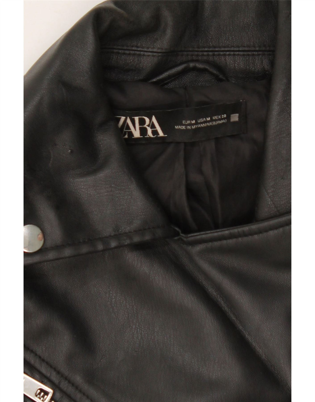 ZARA Womens Faux Leather Biker Jacket UK 12 Medium Black Polyurethane