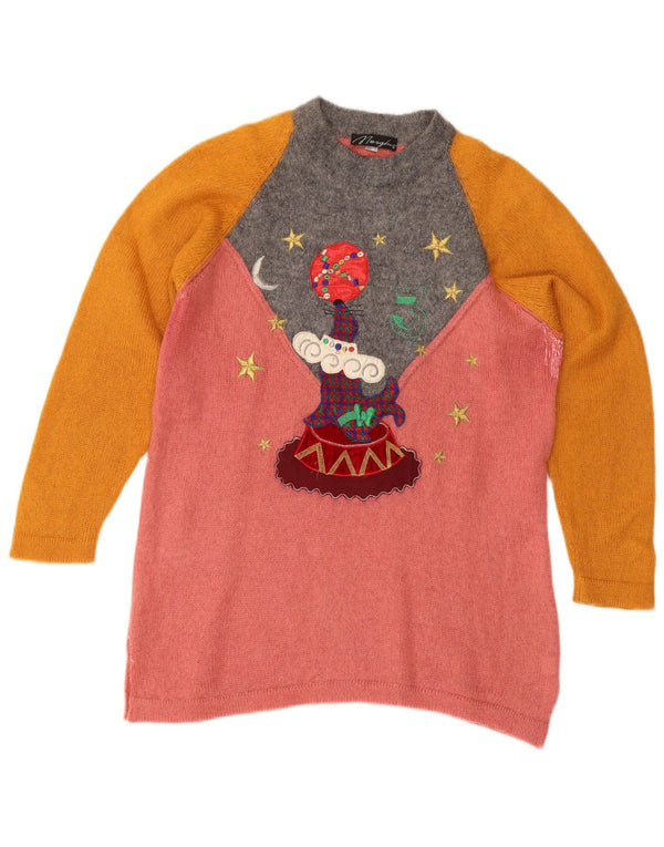 Vintage dame sweater med rund hals IT 42 Medium Pink Colourblock