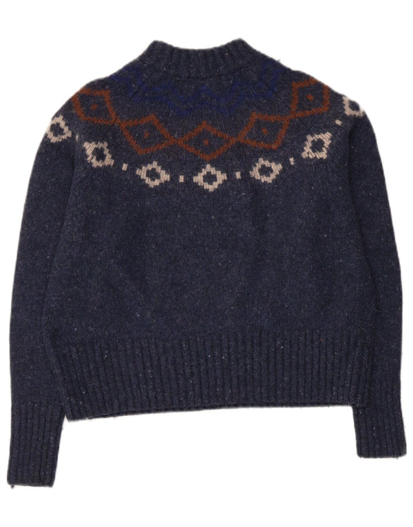 Cos Womens Crop Turtle Neck Jumper Sweater UK 10 Small Navy Blue Geometric