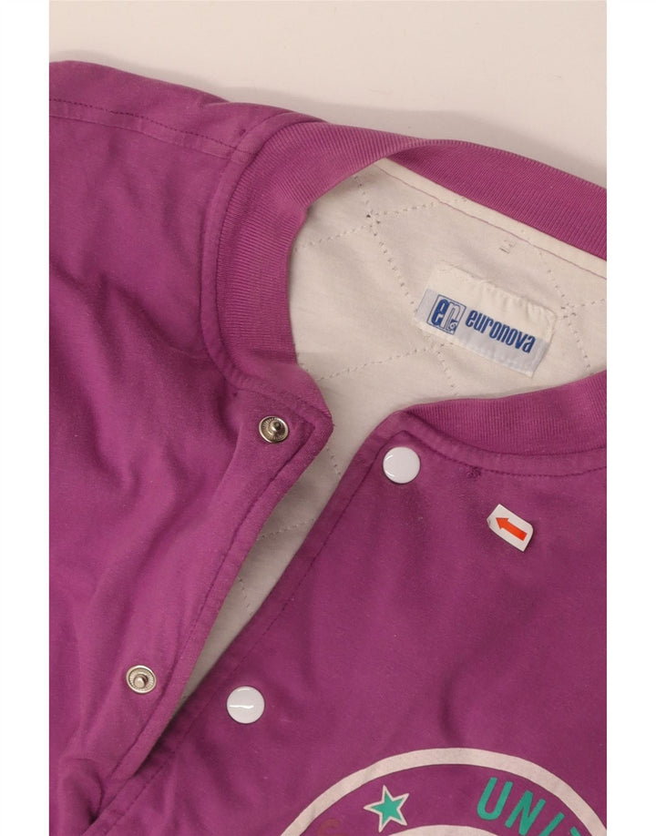 EURONOVA Womens Graphic Varsity Jacket UK 16 Large Purple Colourblock