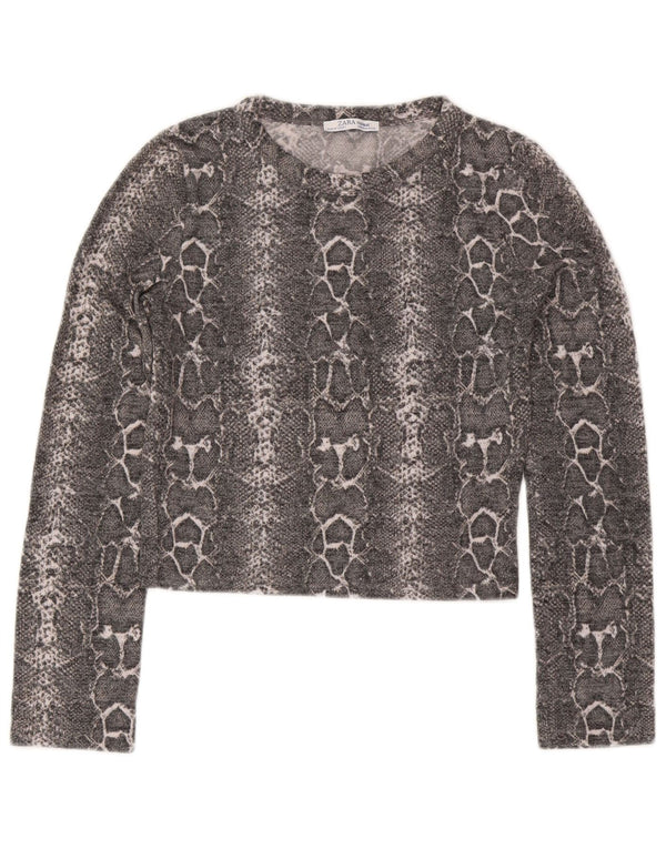 Zara Dame Trafaluc Crop Top Langærmet UK 12 Medium Grey Animal Print