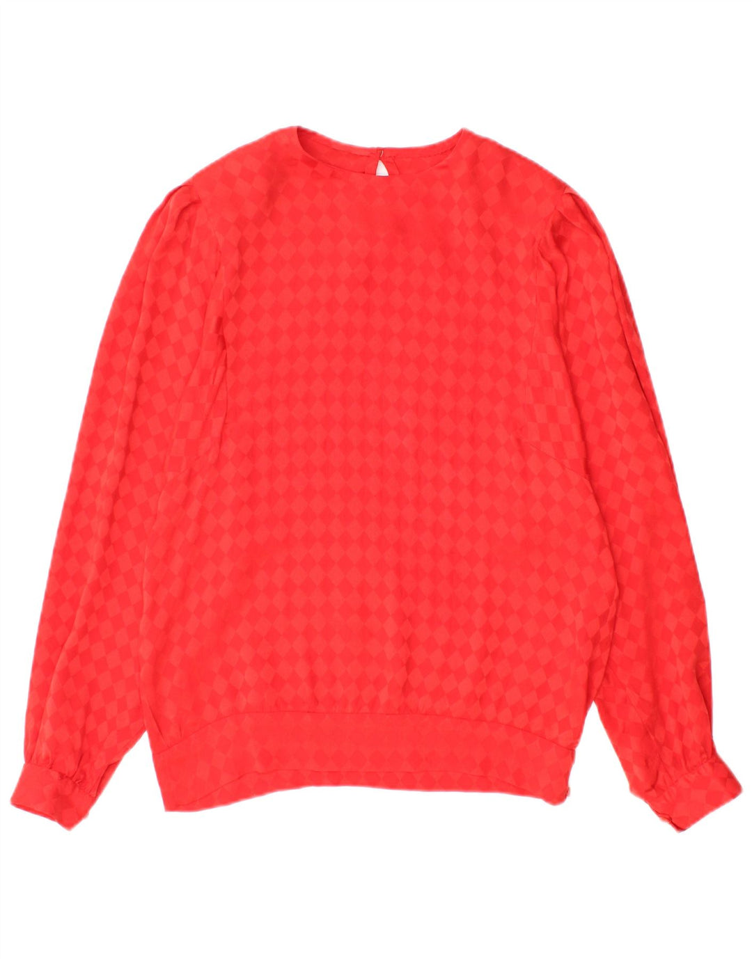 Vintage Dame Langærmet Bluse Top UK 12 Medium Red Argyle/Diamond