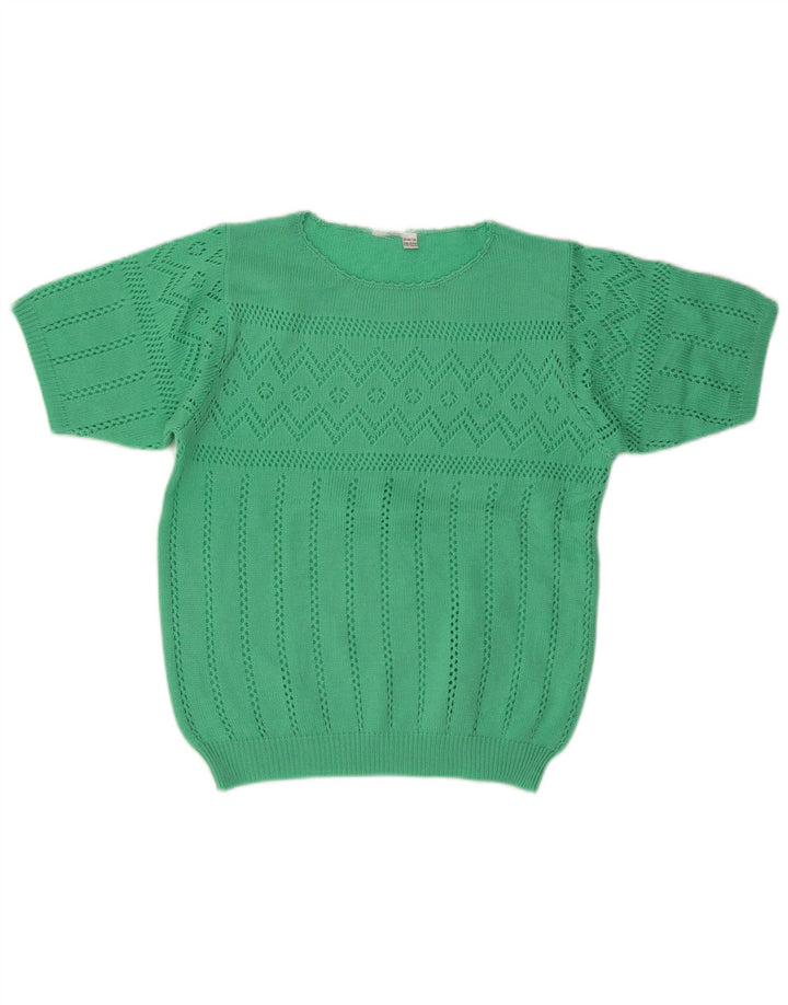 Vintage kvinders kortærmet sweater med rund hals EU 38 mellemgrøn