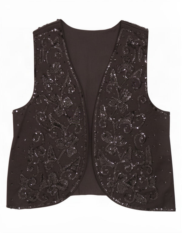 Vintage Dame ÅBEN vest UK 16 Large Black