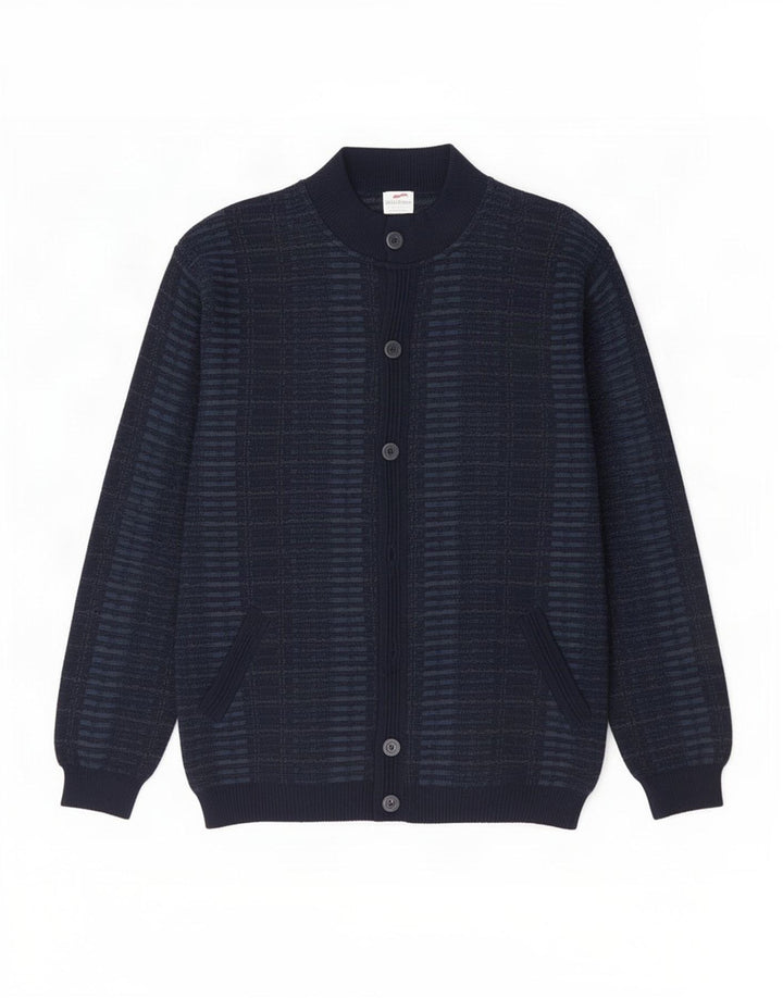 Bernardini Herre Cardigan Sweater IT 52 Medium Marineblå Ternet uld