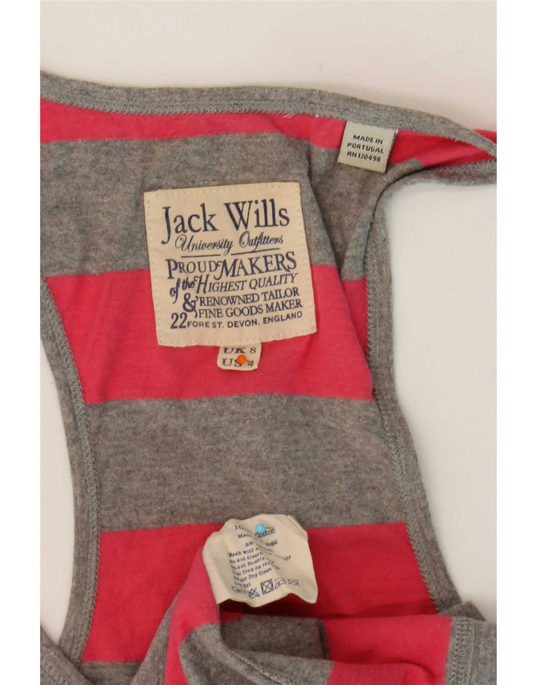Jack Wills Kvinder Grafisk Vest Top UK 8 Små Grå Stribet Bomuld