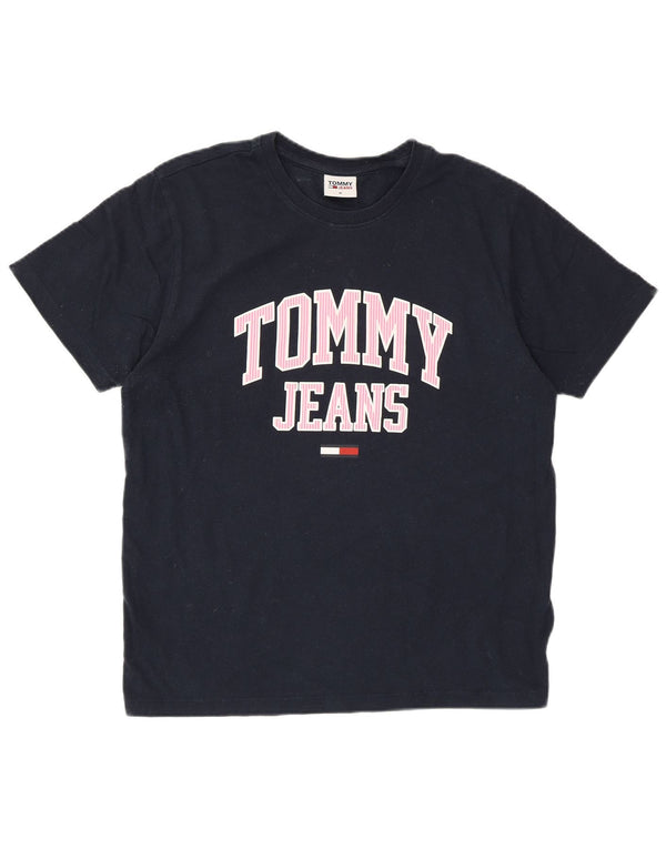 TOMMY HILFIGER Grafisk T-shirt top til kvinder UK 14 Mellem marineblå bomuld