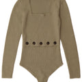 ZARA Womens Knit Long Sleeve Bodysuit UK 8 Small Green Viscose