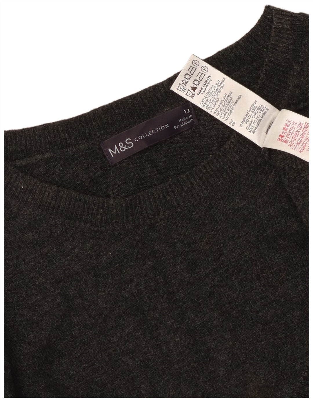 Marks & Spencer Dame Boat Neck Jumper Sweater UK 12 Medium Grå Akryl