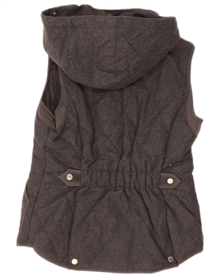 Massimo Dutti Dame Hætte Quiltet Gilet UK 12 Medium Grey Polyester