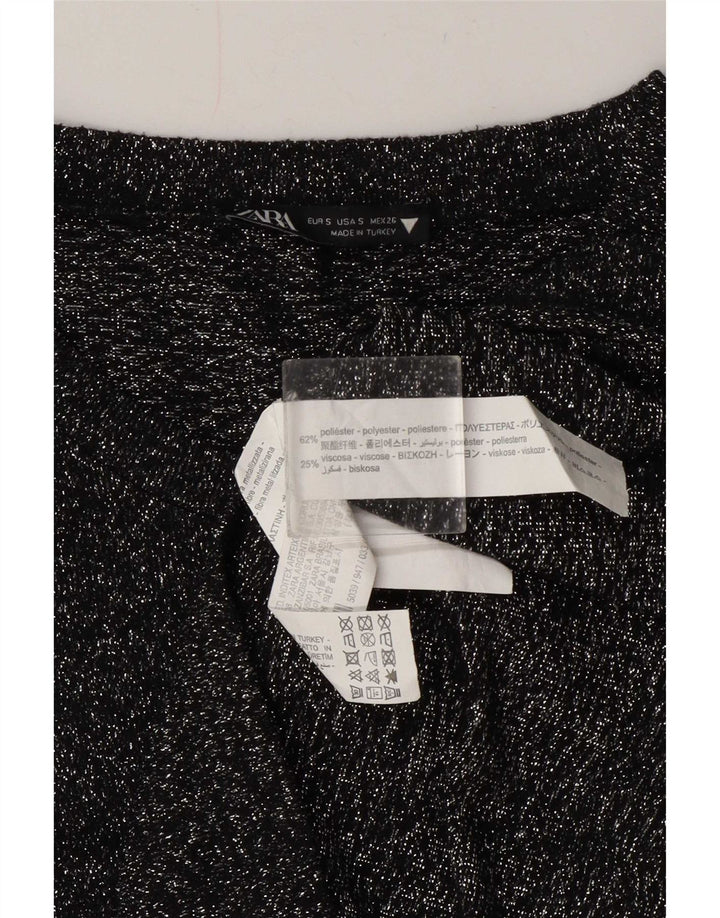 Zara Dame Top Langærmet UK 10 Small Black Flecked Polyester