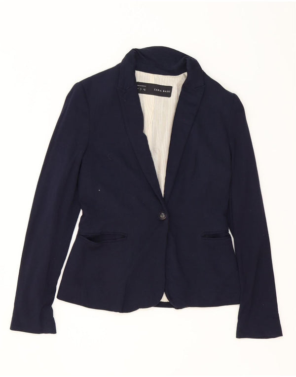 Zara Dame 1 Knap Blazer Jacket UK 10 Small Navy Blue Acetate