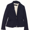 Zara Dame 1 Knap Blazer Jacket UK 10 Small Navy Blue Acetate