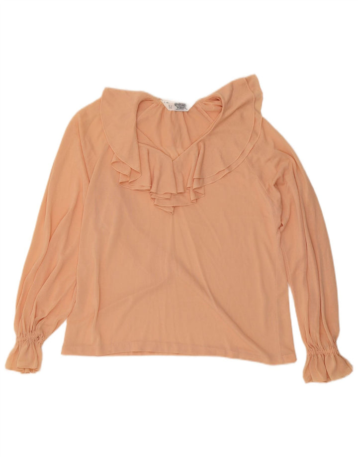 Vintage kvinders flæse foran langærmet bluse Top EU 40 Medium Pink