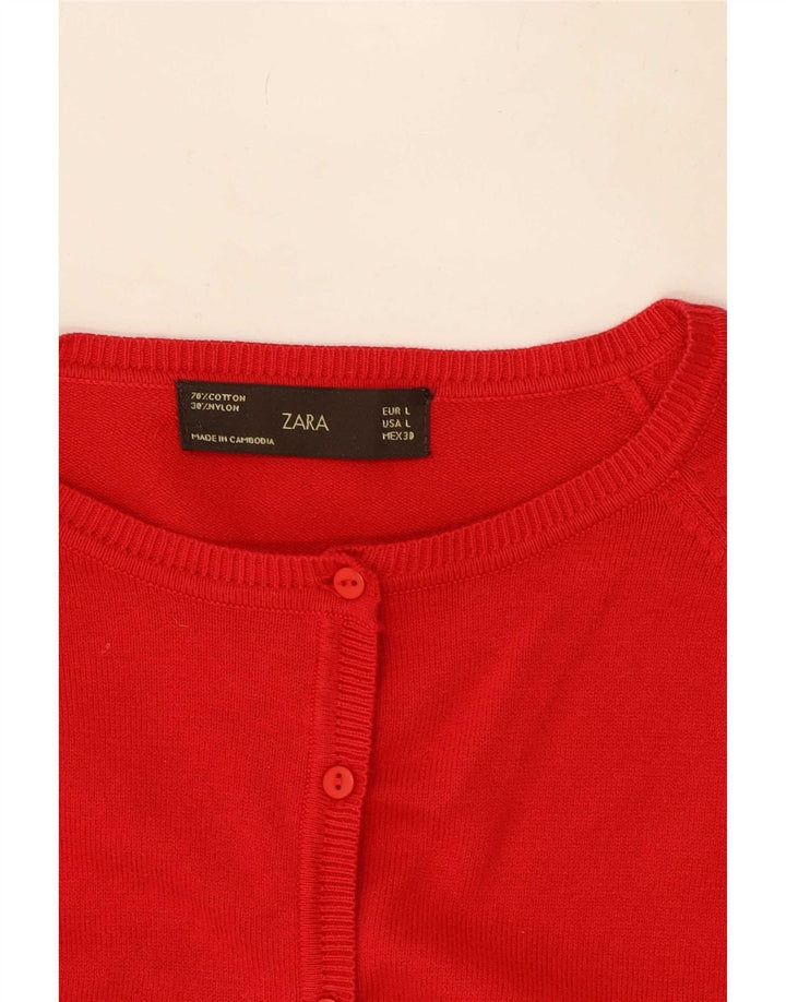 Zara Dame Cardigan Sweater UK 14 Stor Rød Bomuld