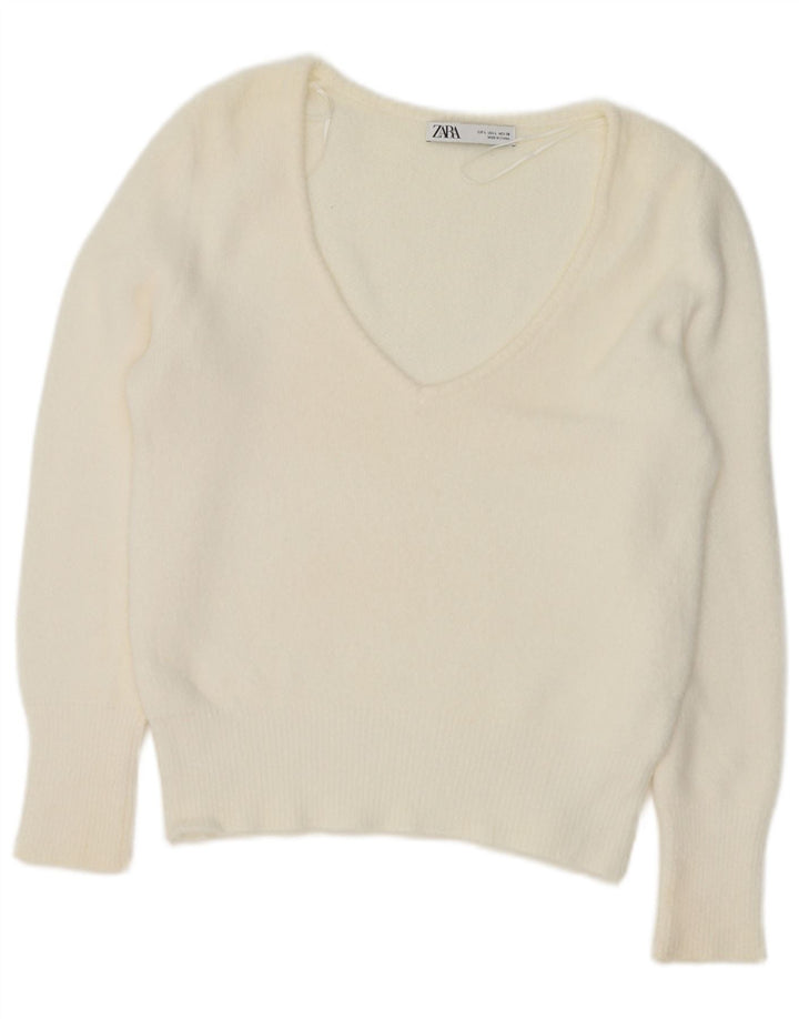 Zara Dame V-hals sweater UK 16 Large White